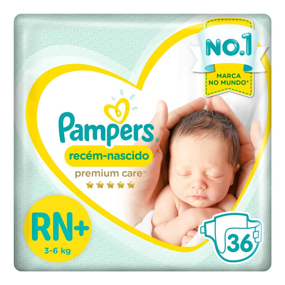 Fralda RN+  Pampers Premium Care Recém Nascido 36 Unidades