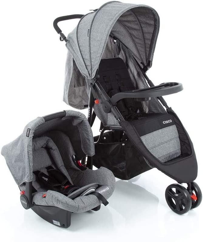 Carrinho com Bebê Conforto Travel System Jetty Duo Cosco, Cinza Mescla