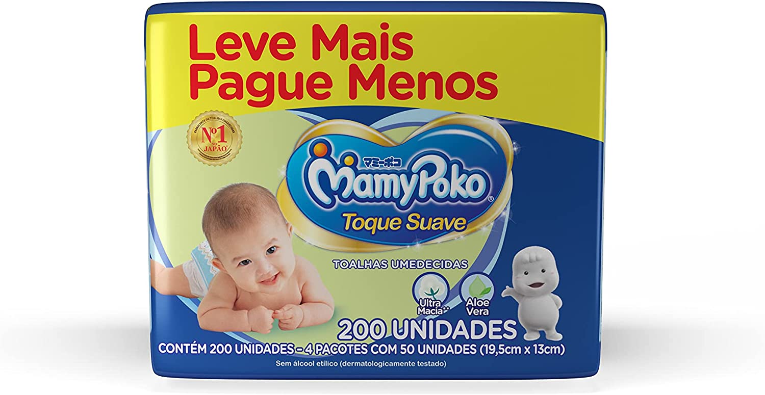 4 pct Lenço Infantil Mamypoko Toque Suave Com 50un cada