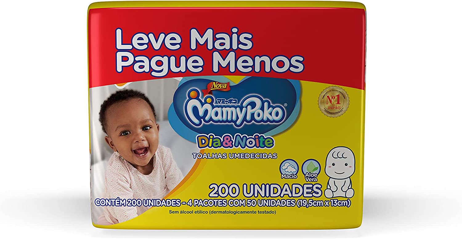 Toalhas Umedecidas MamyPoko Dia&Noite, 200 unidades, Branco