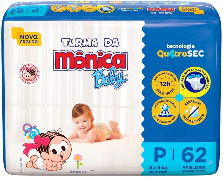 Fralda Turma da Monica Baby Mega P 62 Unidades