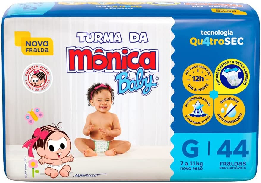 Fralda Turma da Mônica Baby Mega G 44 Unidades