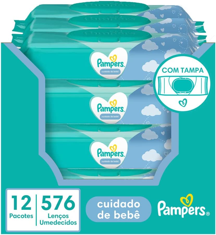 Caixa com 12 Lenços Umedecidos Pampers Cuidado de Bebê  576 un