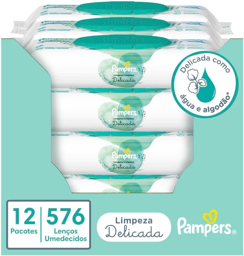 Caixa com 12 Lenços Umedecidos  Pampers Limpeza Delicada  576 unidades