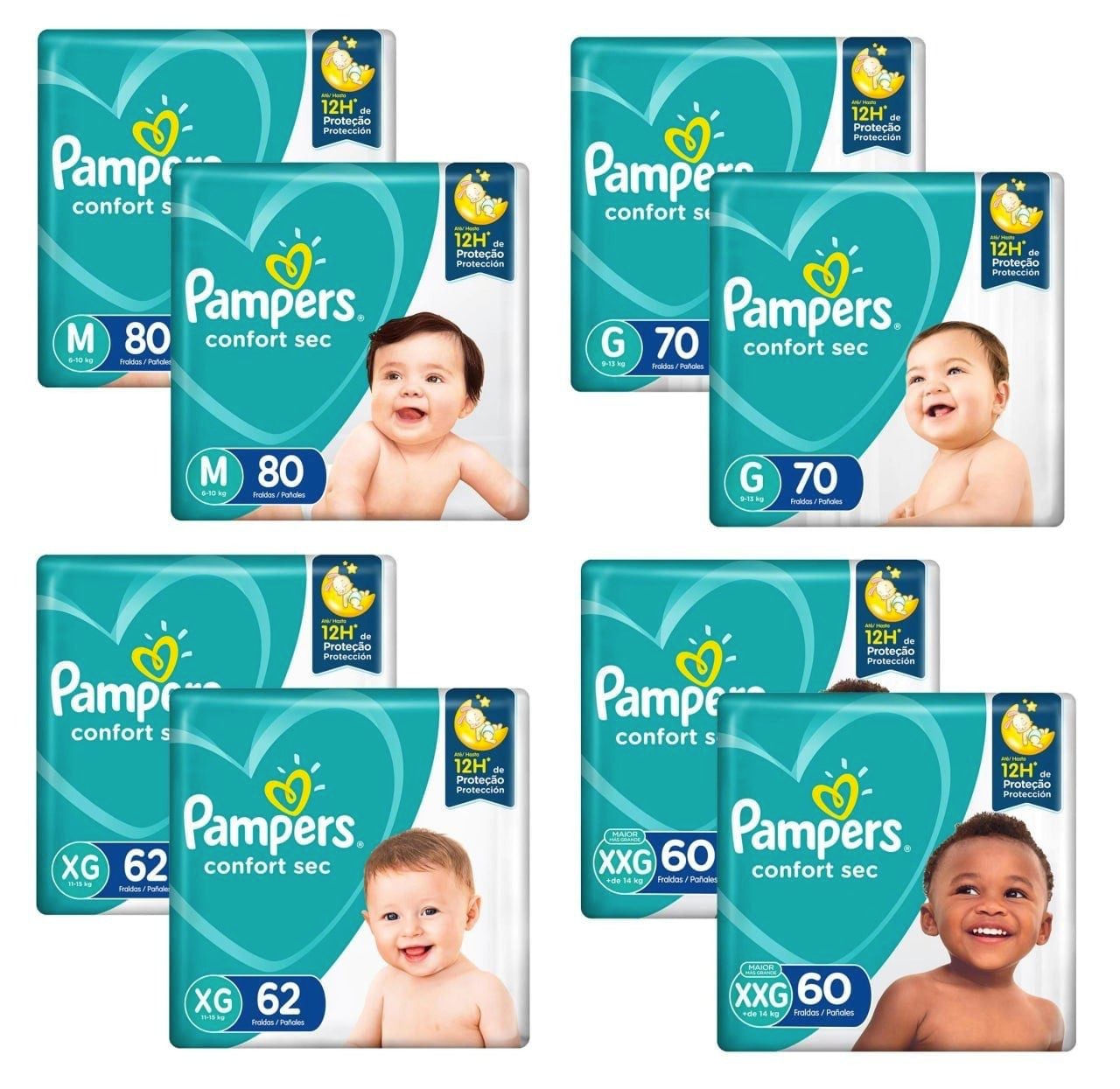 Kit  2 Pacotes Fraldas Pampers Confort Sec  M, G e XXG