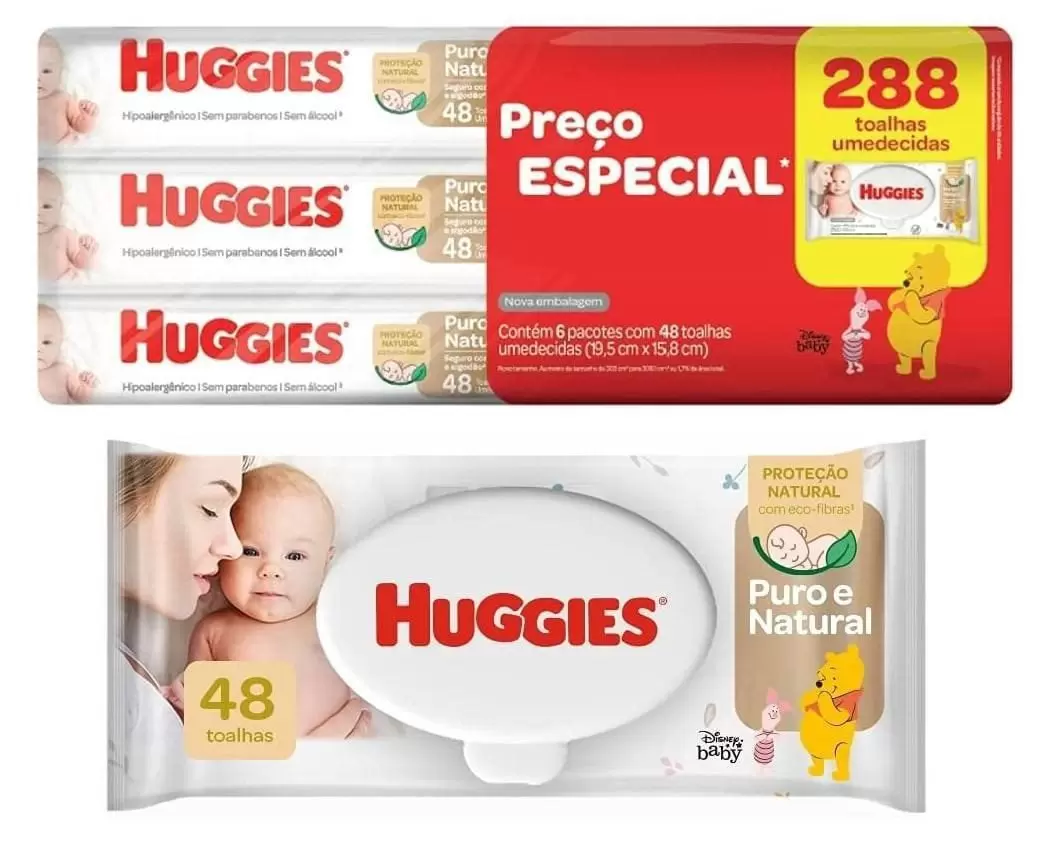 Kit 6 pct Lenço Umedecido Puro e Natural Leve- 48 unidades