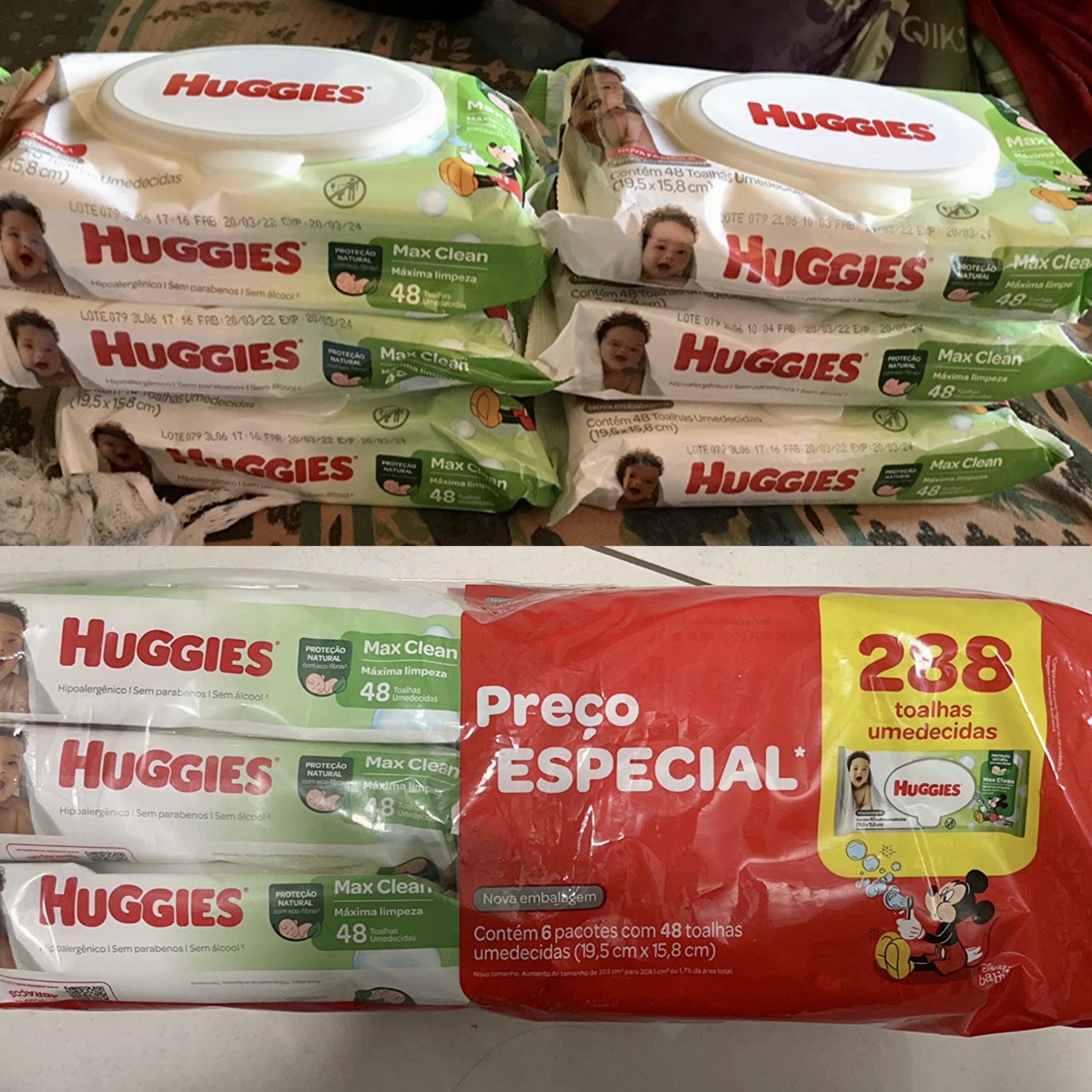 Kit 6 Lenços Umedecidos Huggies Max Clean 48un cada