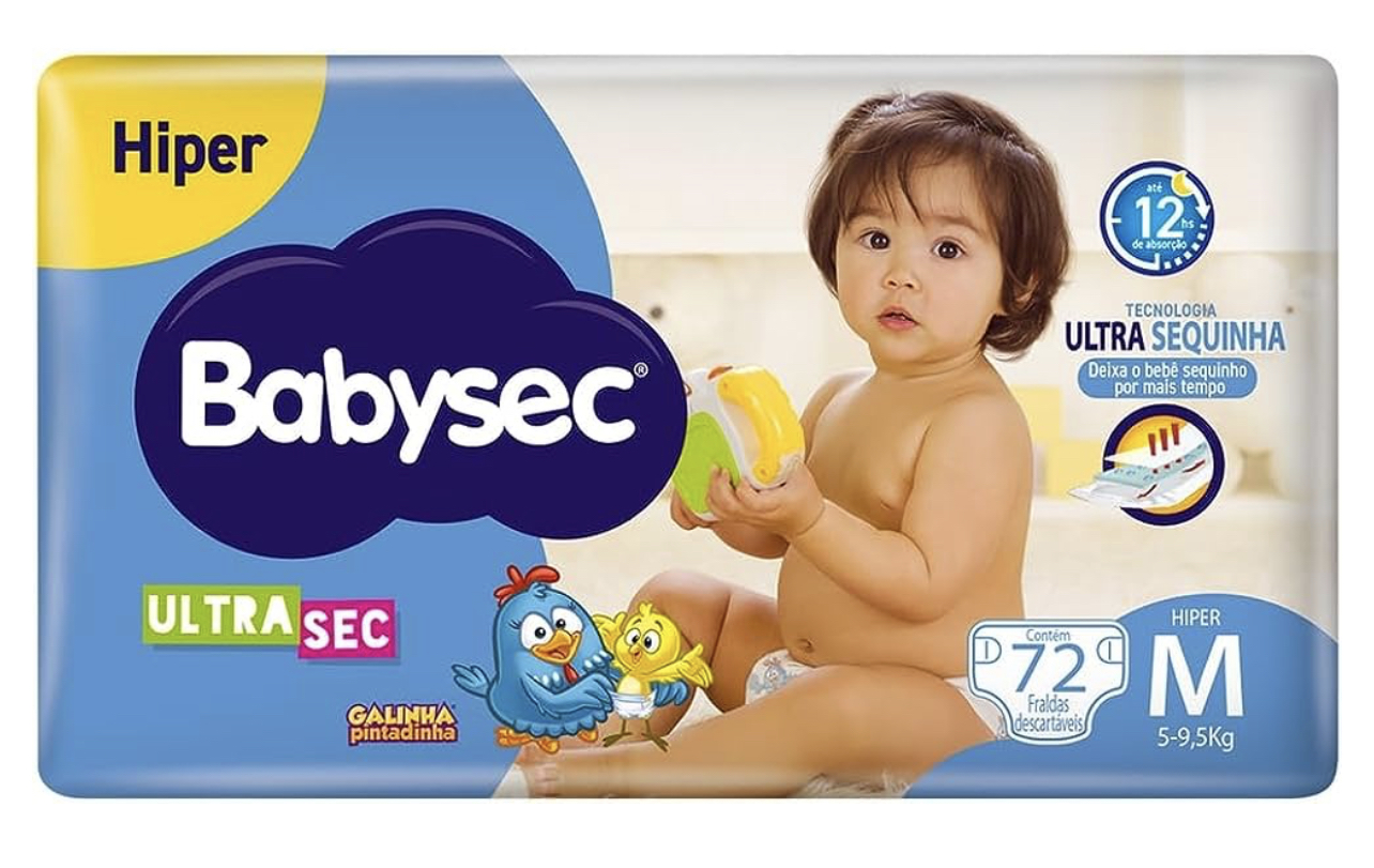 Babysec Fraldas Descartáveis Ultrasec Galinha Pintadinha, 72 Unidades, Tamanho M 5 – 9, 5 Kg