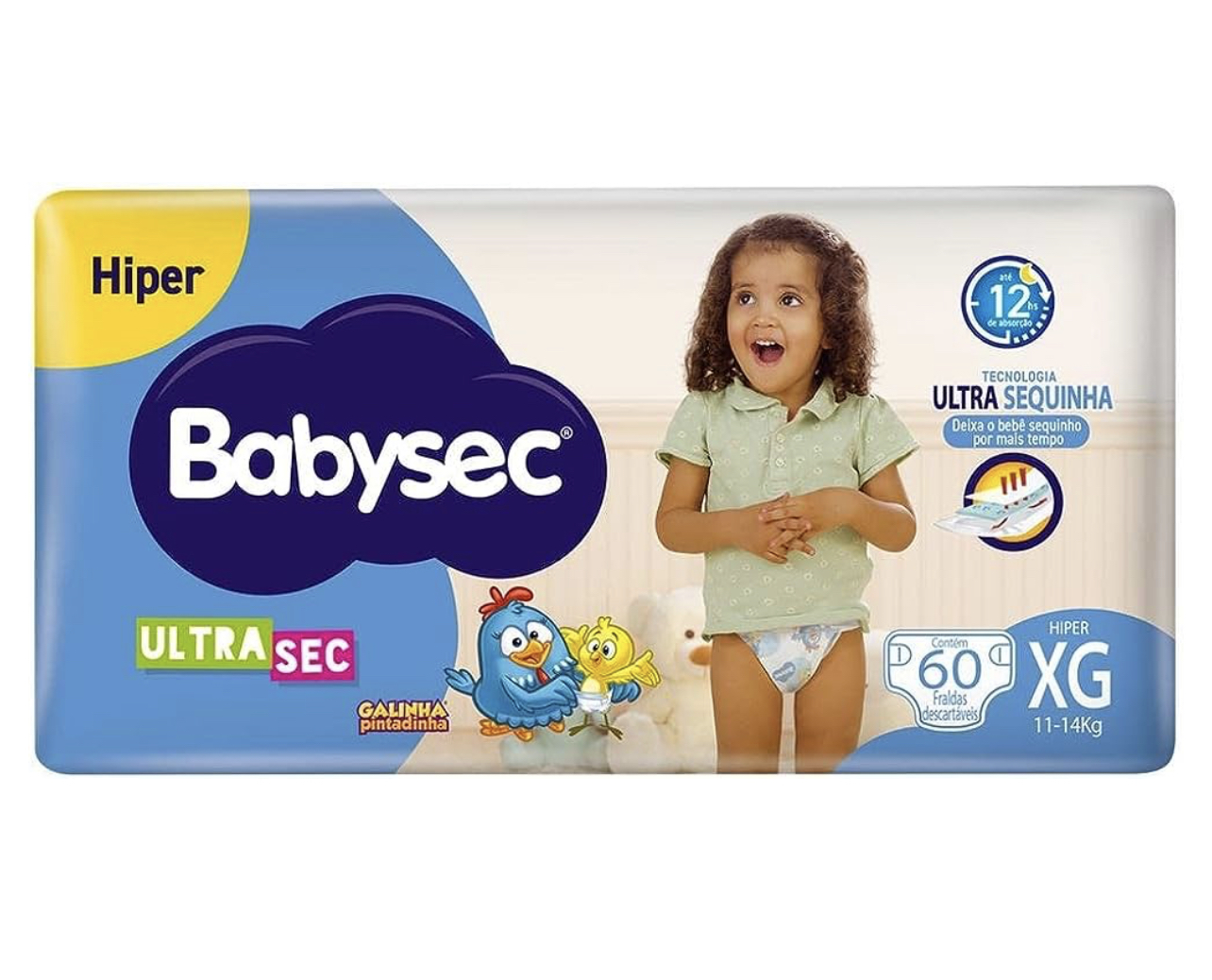 Fralda Babysec Ultrasec Galinha Pintadinha, Azul, XG, 60 unidades