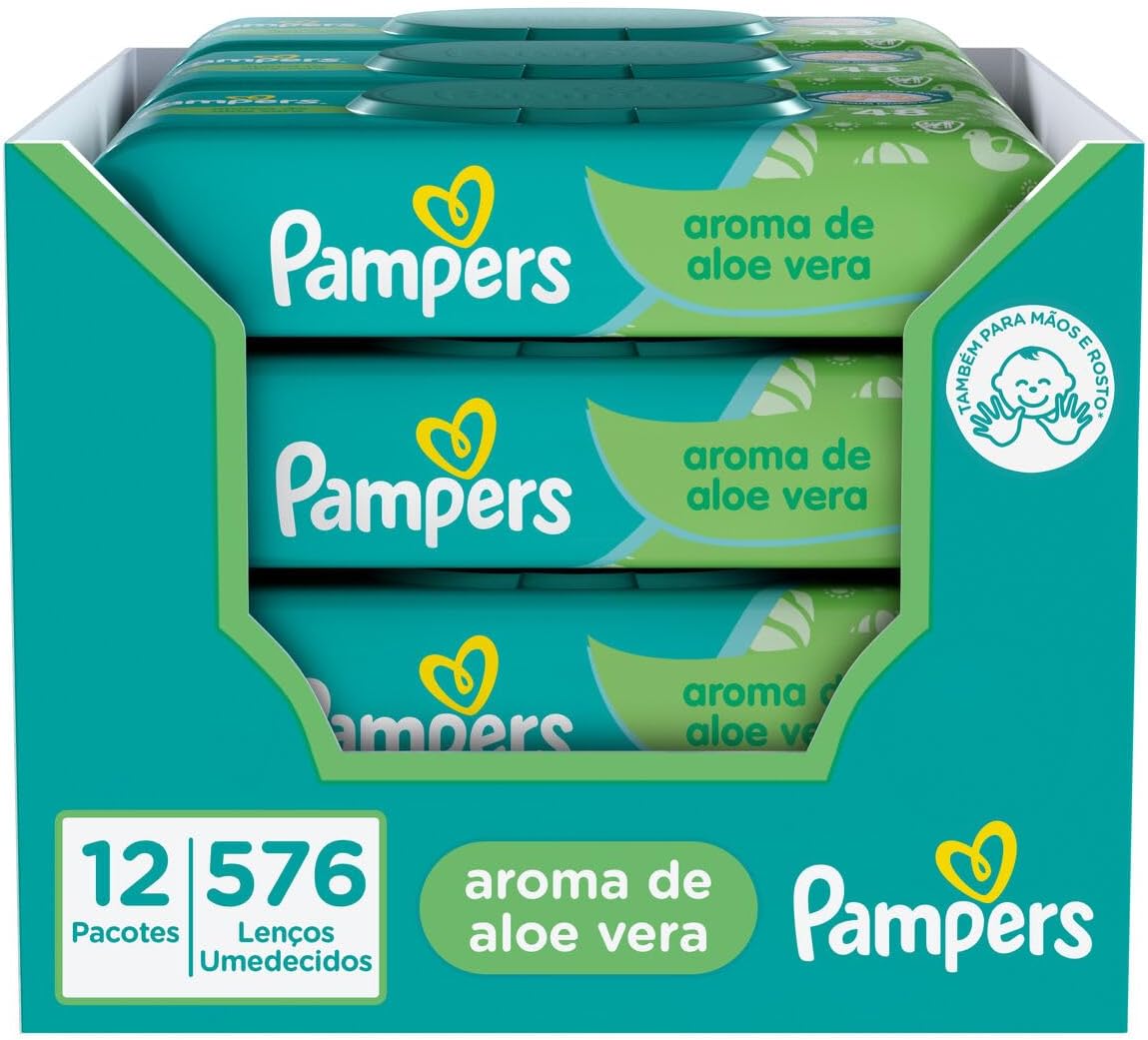 Caixa 12  Lenços Umedecidos Pampers Aroma de Aloe Vera 576 Unidades