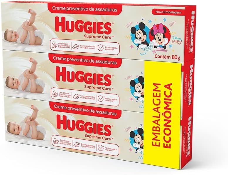 Kit com 3 unidades Creme de Assaduras Huggies Supreme Care 80g cada